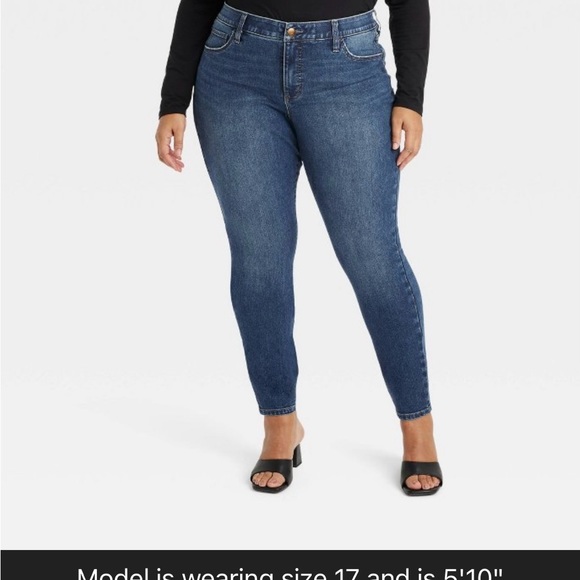 Women's Mid-Rise Skinny Jeans - Ava & Viv Dark Blue Denim 24 - Picture 3 of 4